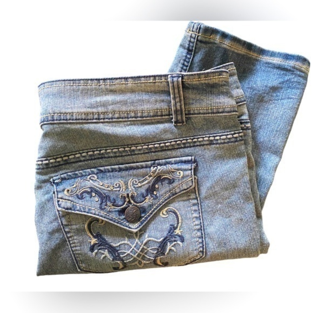 Jane Doe Juniors embellished straight leg blue jeans with thread accent size 20